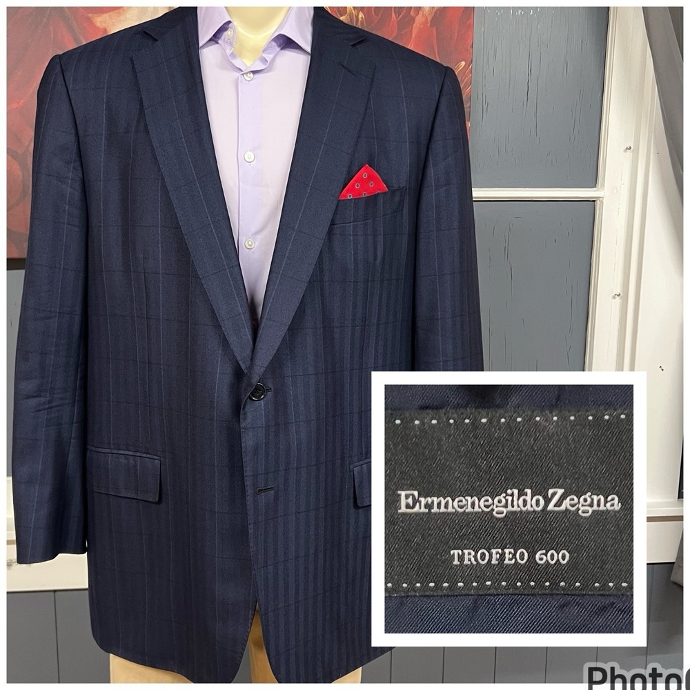 Ermenegildo Zegna Suit Top Mens (Actual Sz 50R) Wool Silk Flannel Navy/Black
